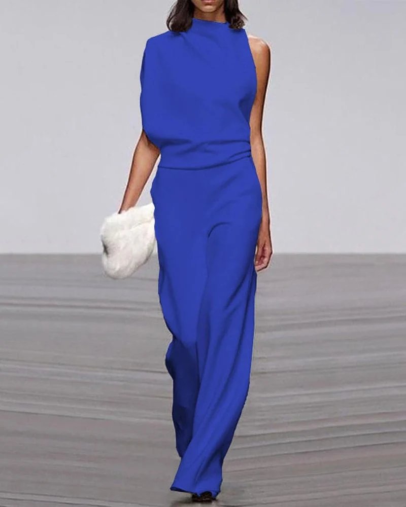 Nele | Damen Ein-Schulter Jumpsuit-Set mit weitem Bein