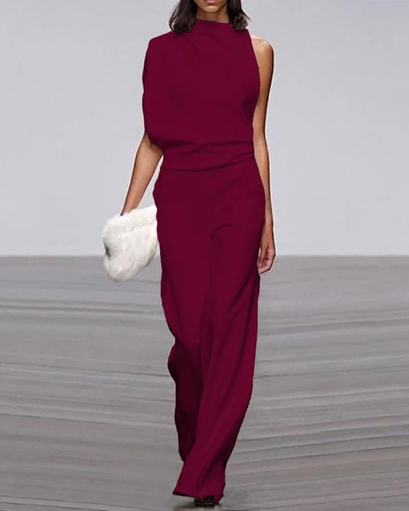 Nele | Damen Ein-Schulter Jumpsuit-Set mit weitem Bein