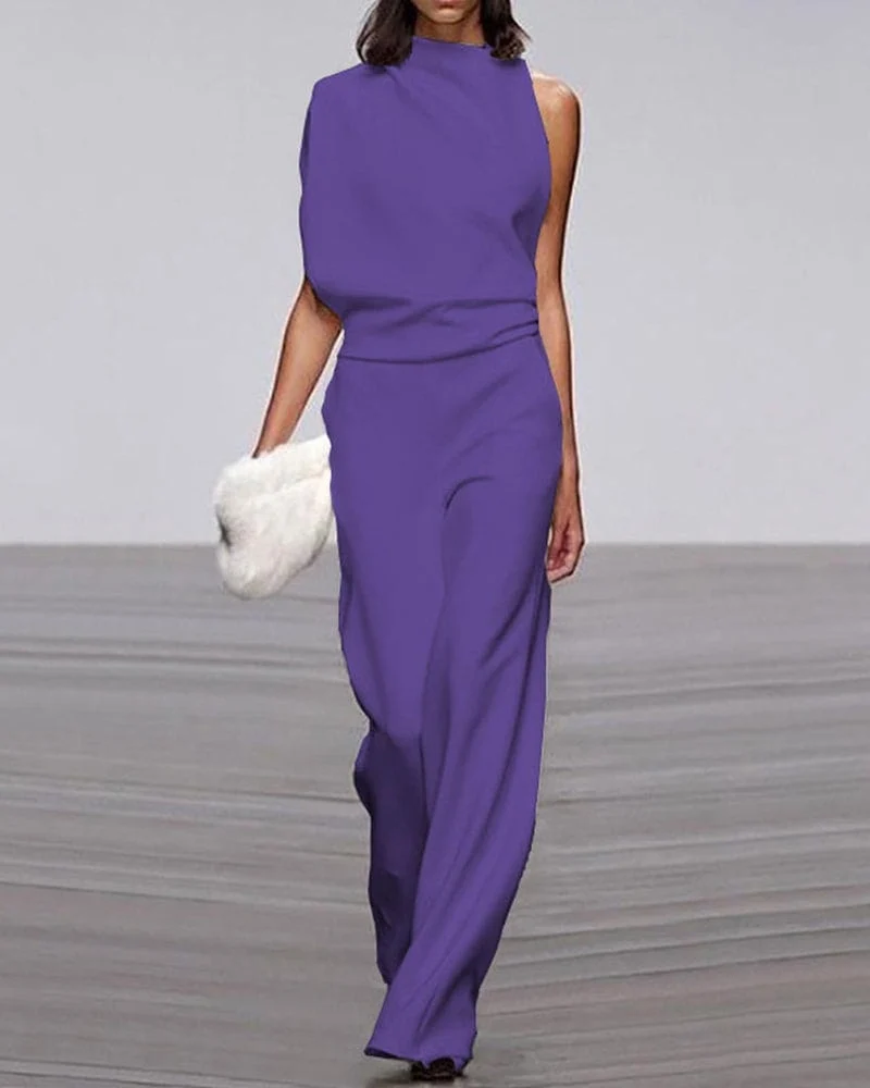 Nele | Damen Ein-Schulter Jumpsuit-Set mit weitem Bein