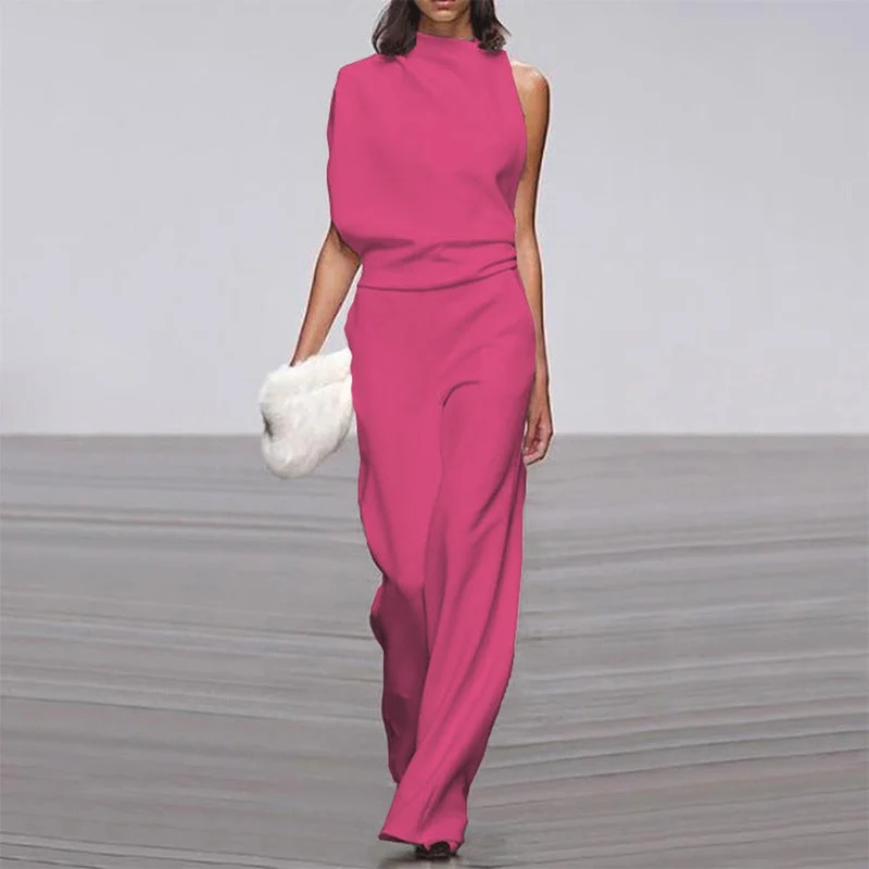 Nele | Damen Ein-Schulter Jumpsuit-Set mit weitem Bein