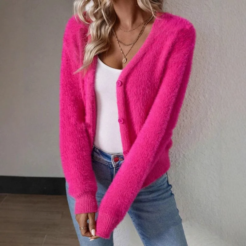Amelie | Damen Flauschige Strickjacke für Übergangstage