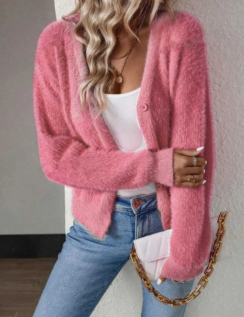 Amelie | Damen Flauschige Strickjacke für Übergangstage