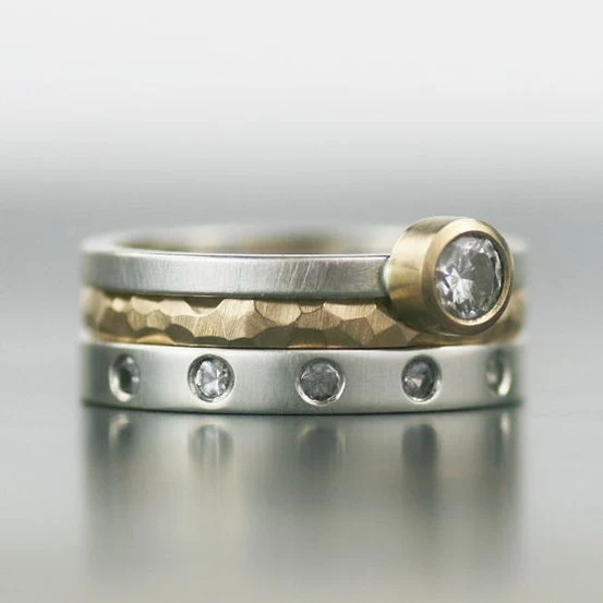 Geschichteter Gold & Silber Zirkonia Ring