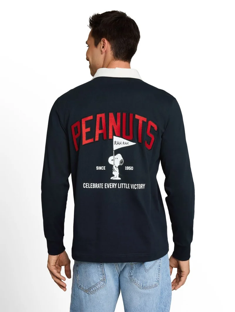 Langarm Poloshirt mit Snoopy-Rückenprint