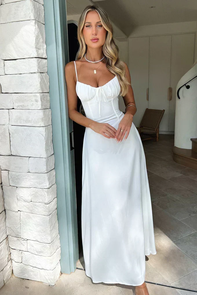 Nina | Damen Sommer Spaghettiträger Hochzeitsgastkleid