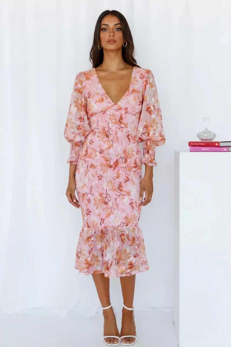 Fiona | Damen Sommer V-Ausschnitt Hochzeitsgastkleid