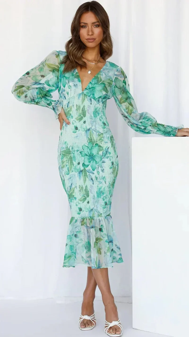 Fiona | Damen Sommer V-Ausschnitt Hochzeitsgastkleid