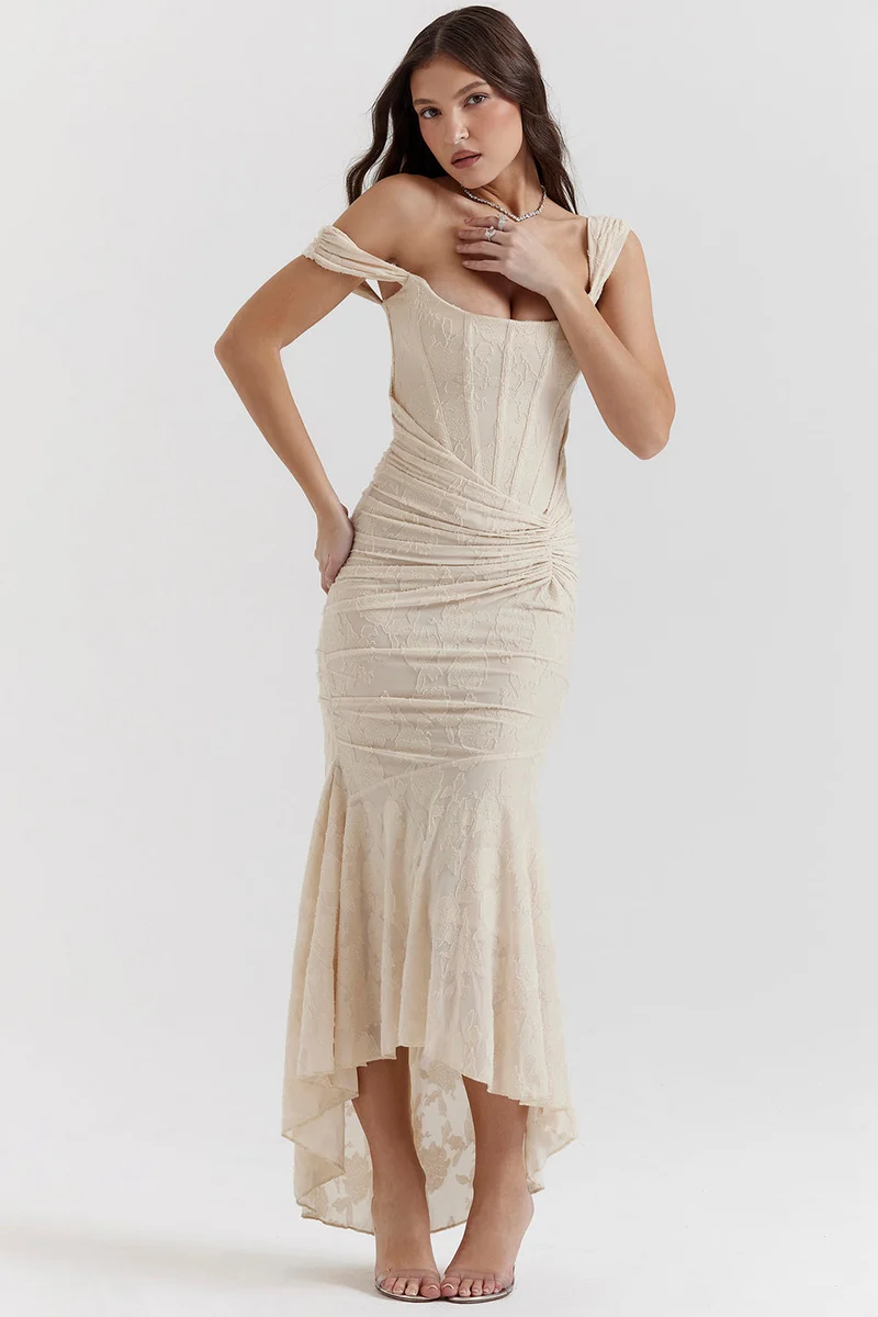 Linda | Damen Formales Geraffte Taille Hochzeitsgastkleid