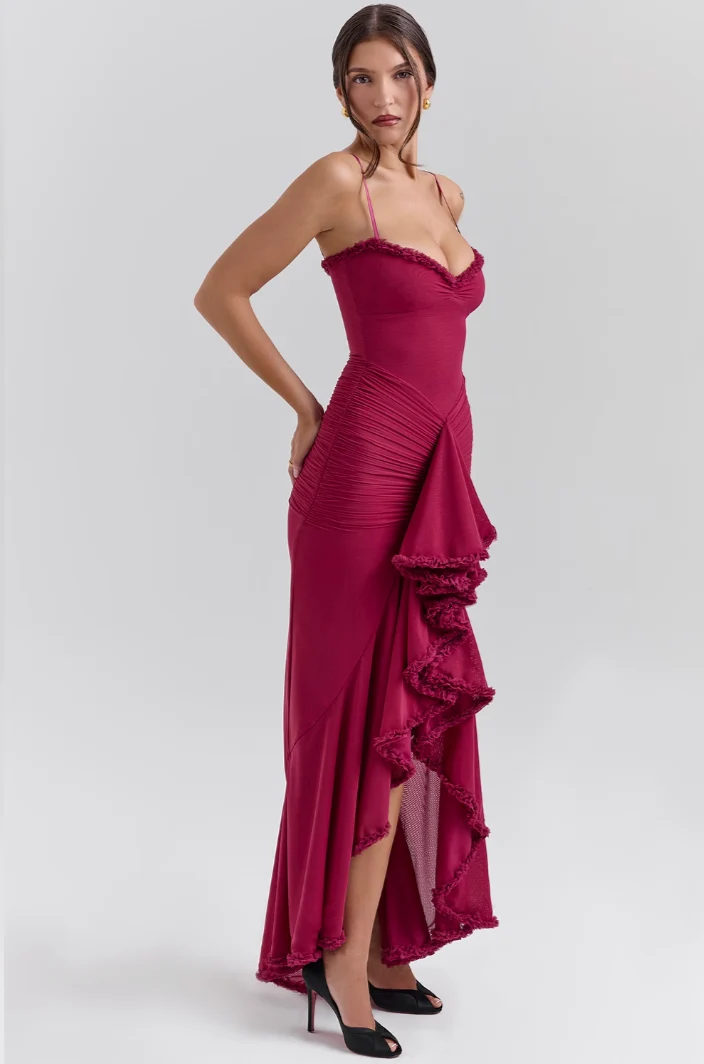 Fabienne | Damen Elegante Gerüschte Hochzeitsgastkleid