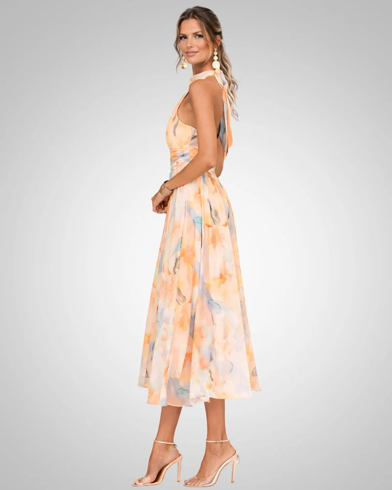 Monika | Damen Sommer Aquarell Halterneck Kleid