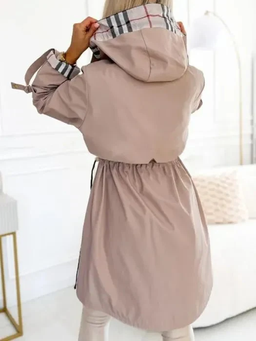 Nadine | Damen Lässig Kapuzen Trenchcoat