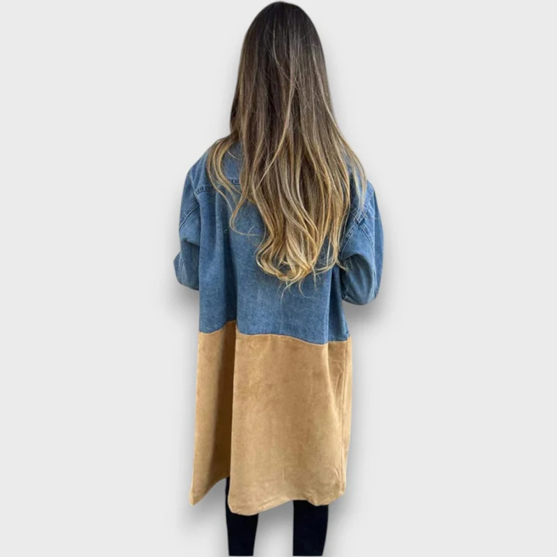 Ariana – Mantel aus Denim & Veloursleder-Optik