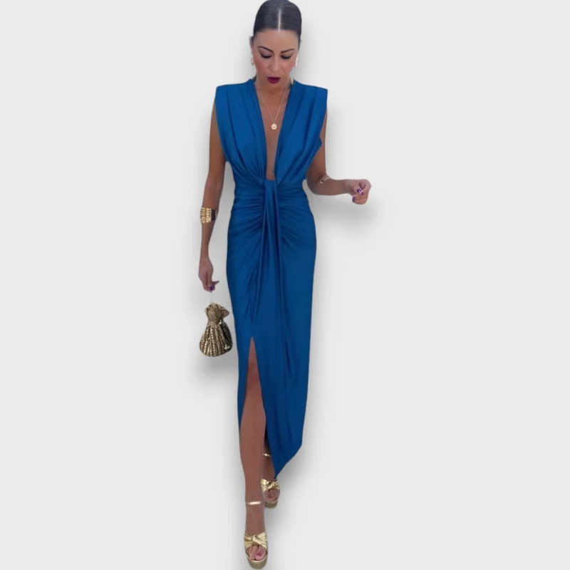 Oriane – Drapiertes Abendkleid mit tiefem Ausschnitt