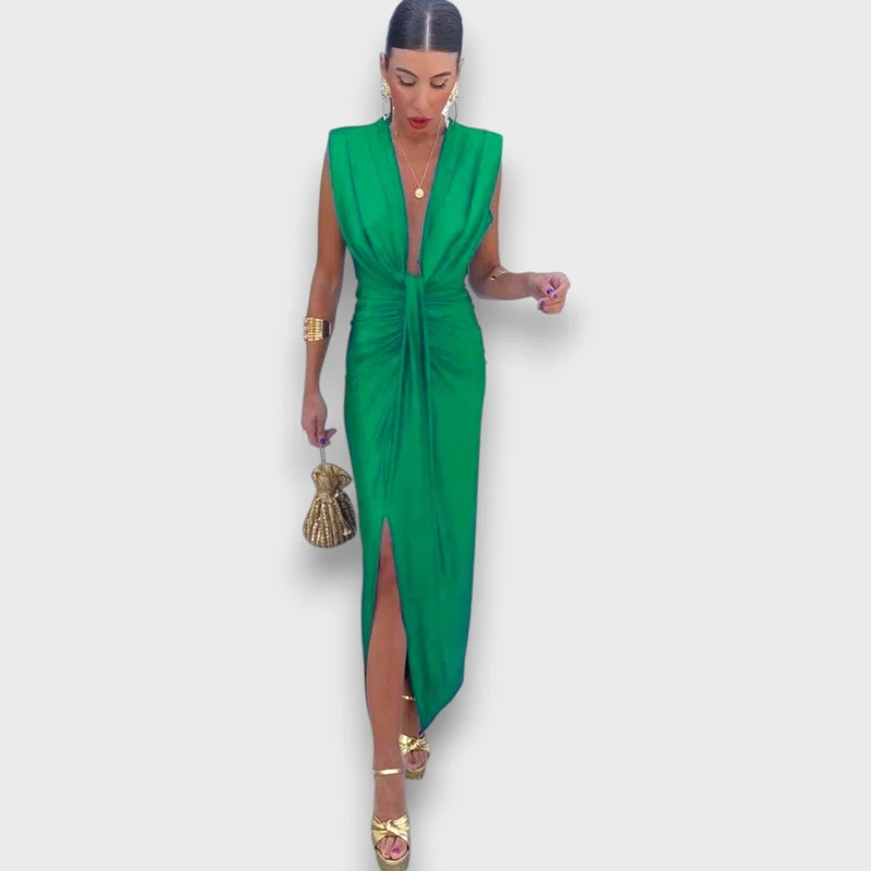 Oriane – Drapiertes Abendkleid mit tiefem Ausschnitt
