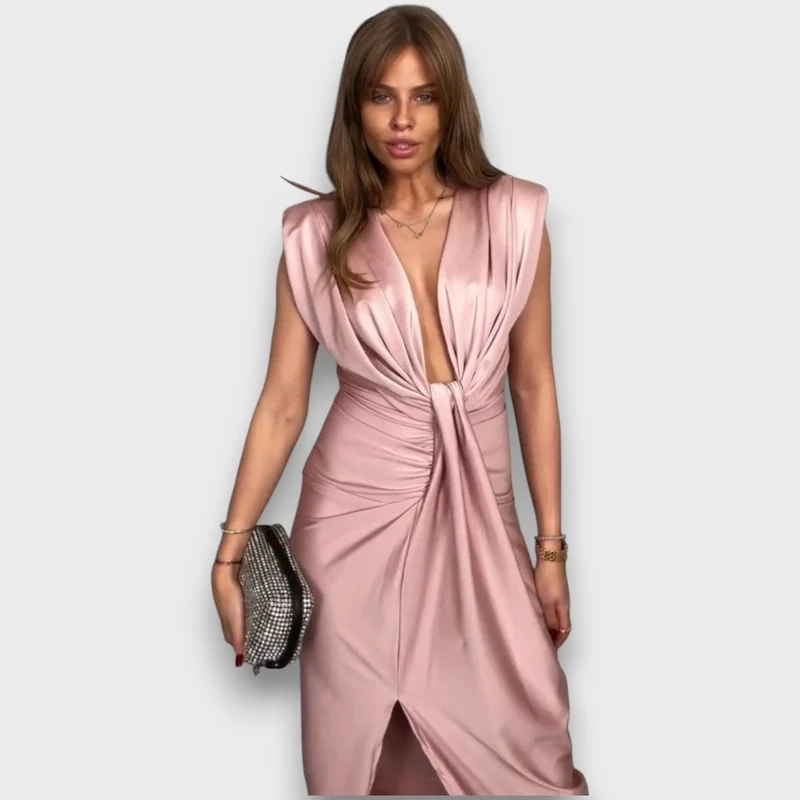 Oriane – Drapiertes Abendkleid mit tiefem Ausschnitt