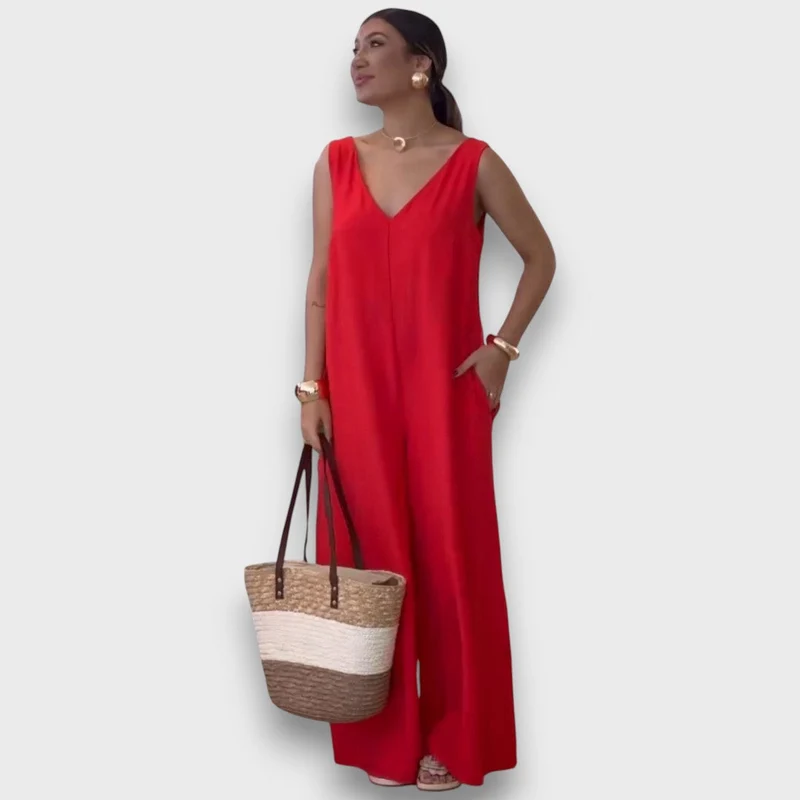 Aubrine – Fließender Jumpsuit mit V-Ausschnitt