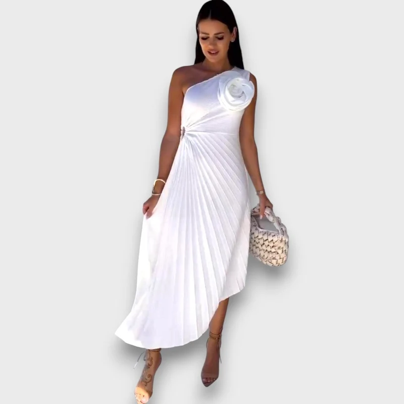 Lunelle – Asymmetrisches Kleid mit Rosendetail