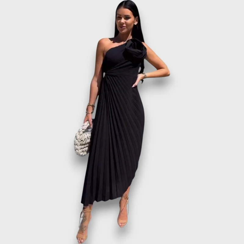 Lunelle – Asymmetrisches Kleid mit Rosendetail