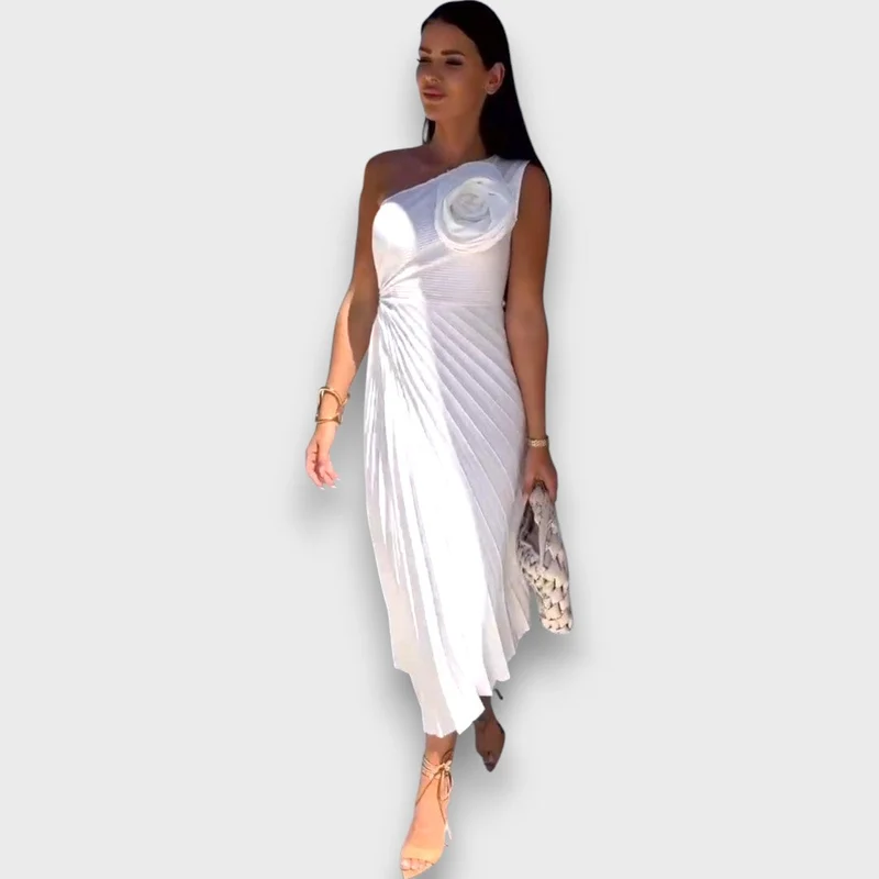 Lunelle – Asymmetrisches Kleid mit Rosendetail