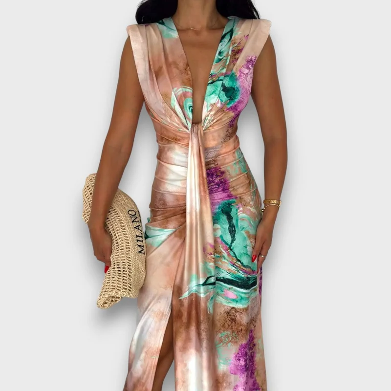 Celinne – Drapiertes Kleid mit Marmorprint
