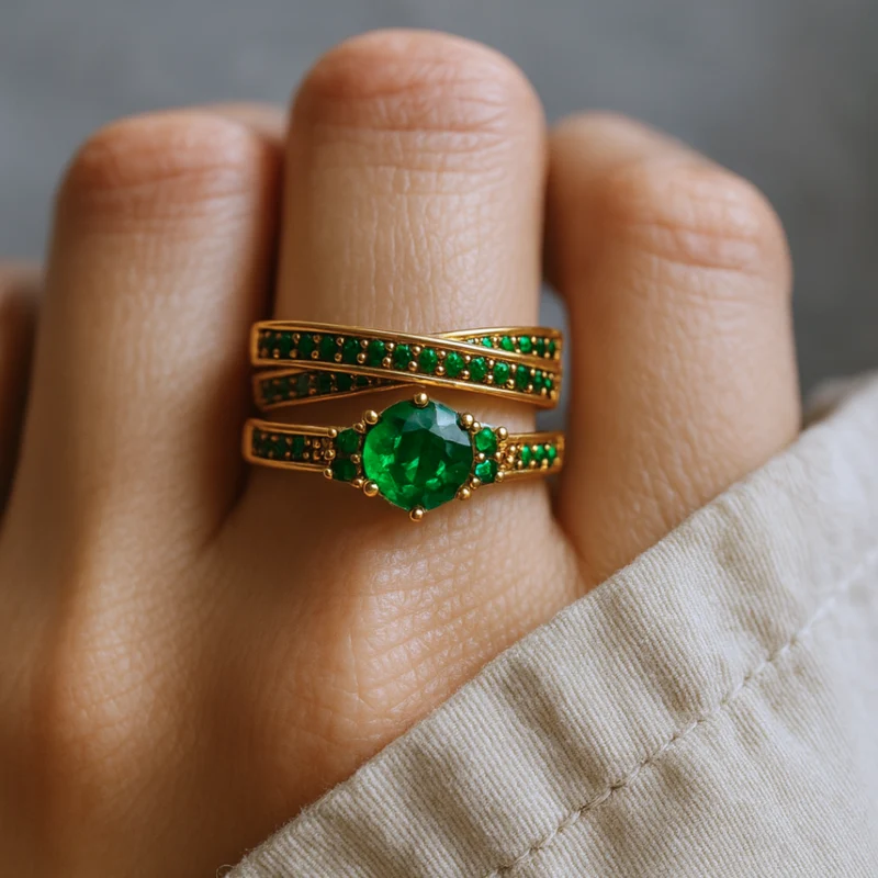 Einzigartiges Smaragd-Kristall-Ring-Set