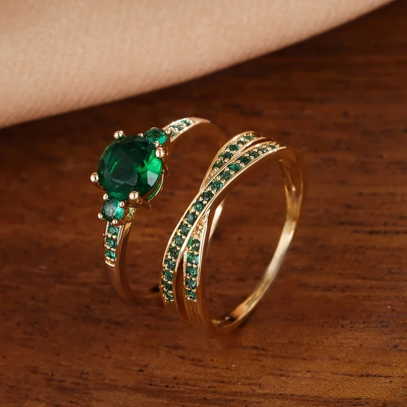 Einzigartiges Smaragd-Kristall-Ring-Set