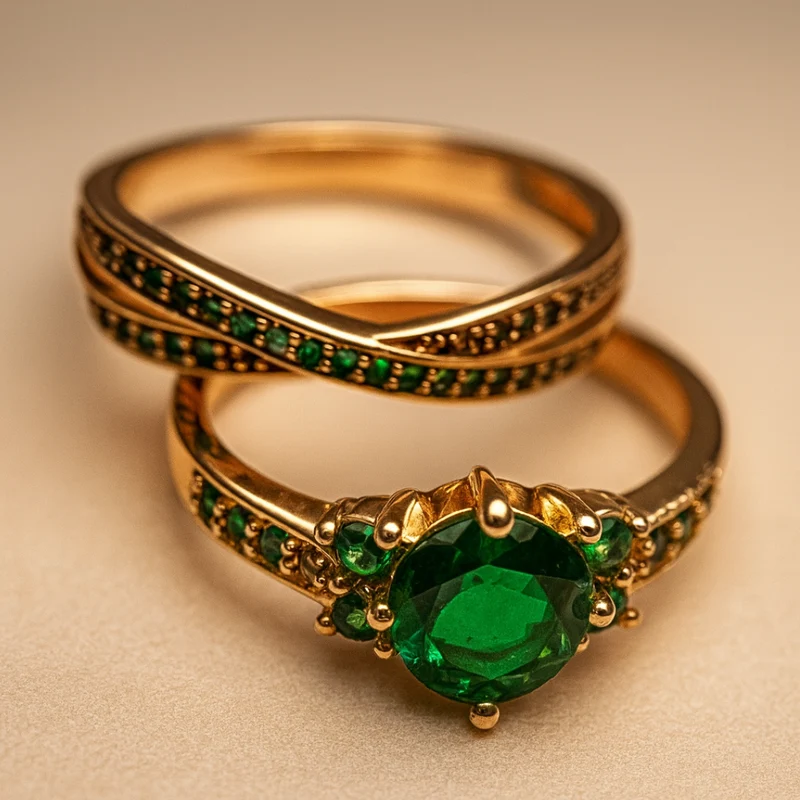 Einzigartiges Smaragd-Kristall-Ring-Set