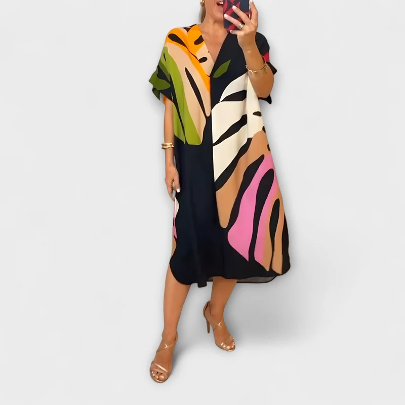 Roos - Lässiges Kleid mit Bunter Blätterdruck