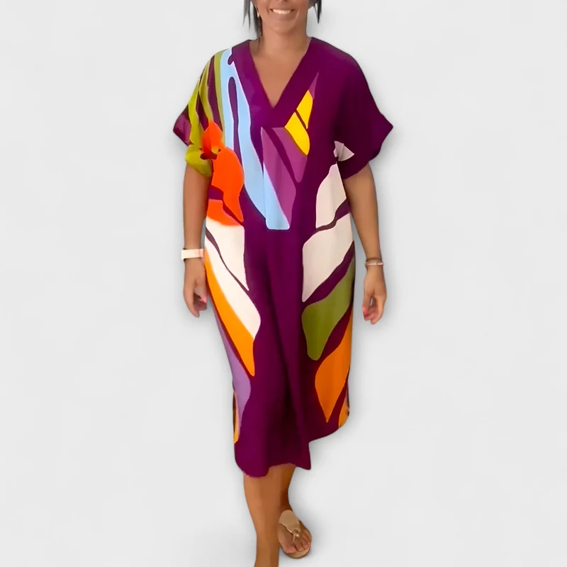 Roos - Lässiges Kleid mit Bunter Blätterdruck