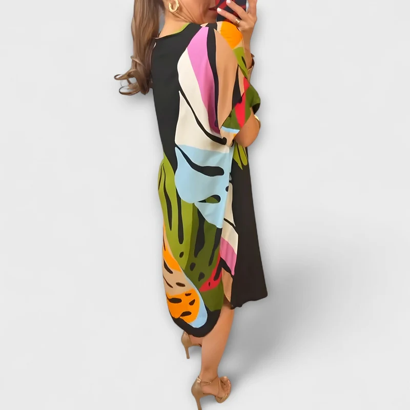 Roos - Lässiges Kleid mit Bunter Blätterdruck