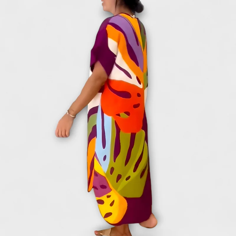 Roos - Lässiges Kleid mit Bunter Blätterdruck