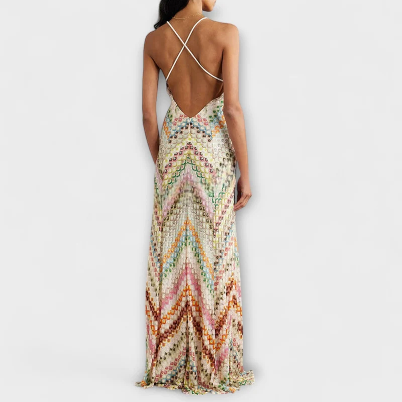 Remi - Missoni Buntes Fischgrätenmuster Maxikleid
