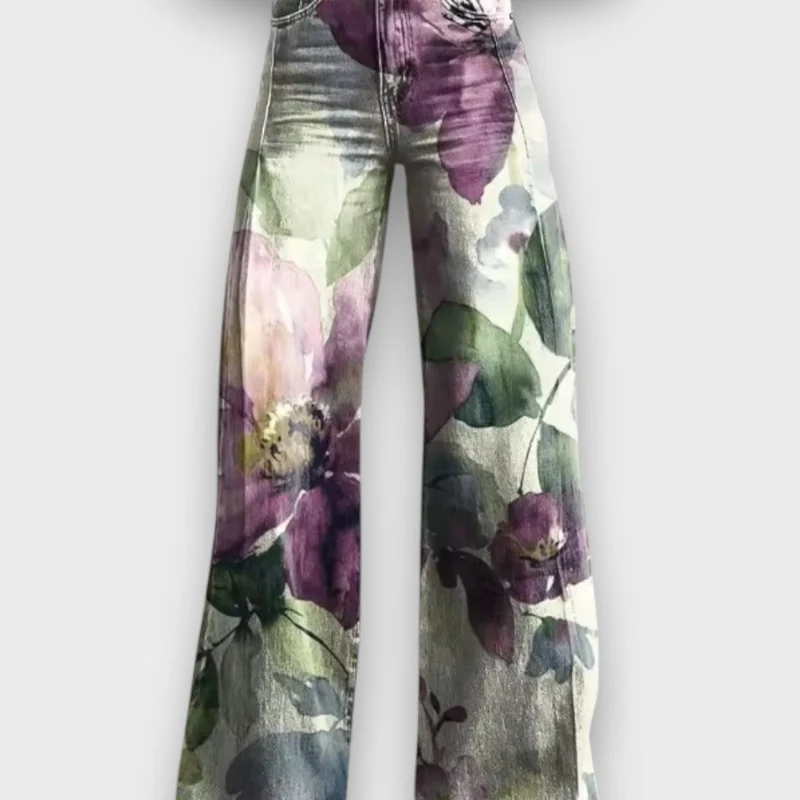 Maribel – Weit geschnittene Jeans mit floraler Impression