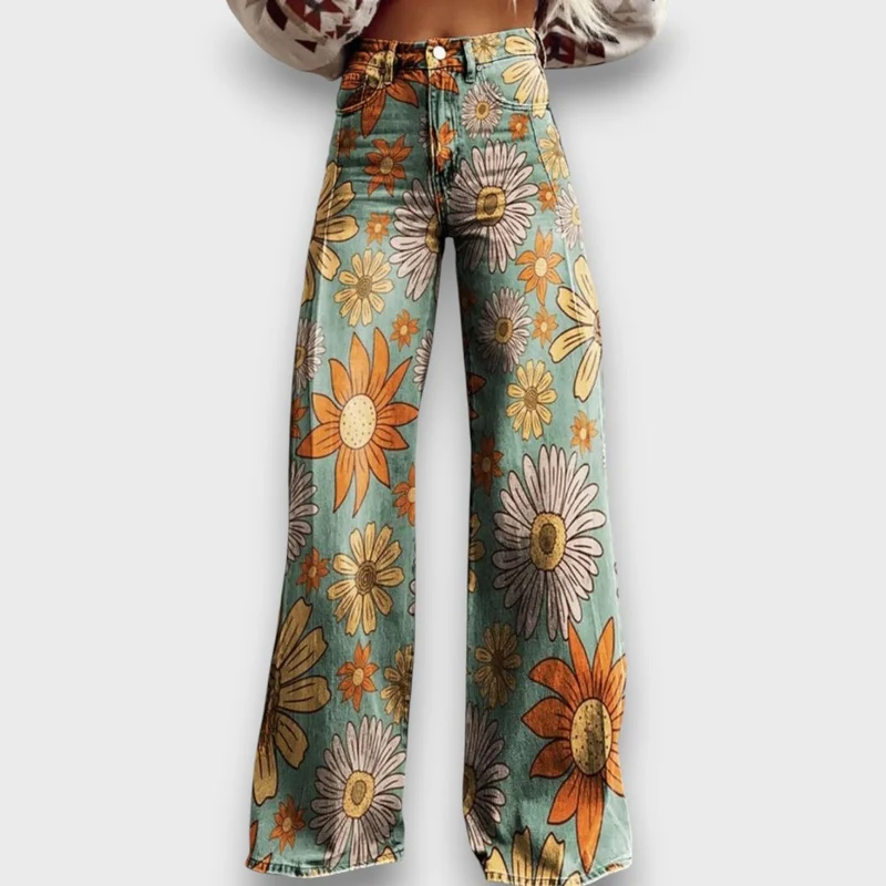 Fiorella – Weit geschnittene Jeans mit Retro-Blumenprint