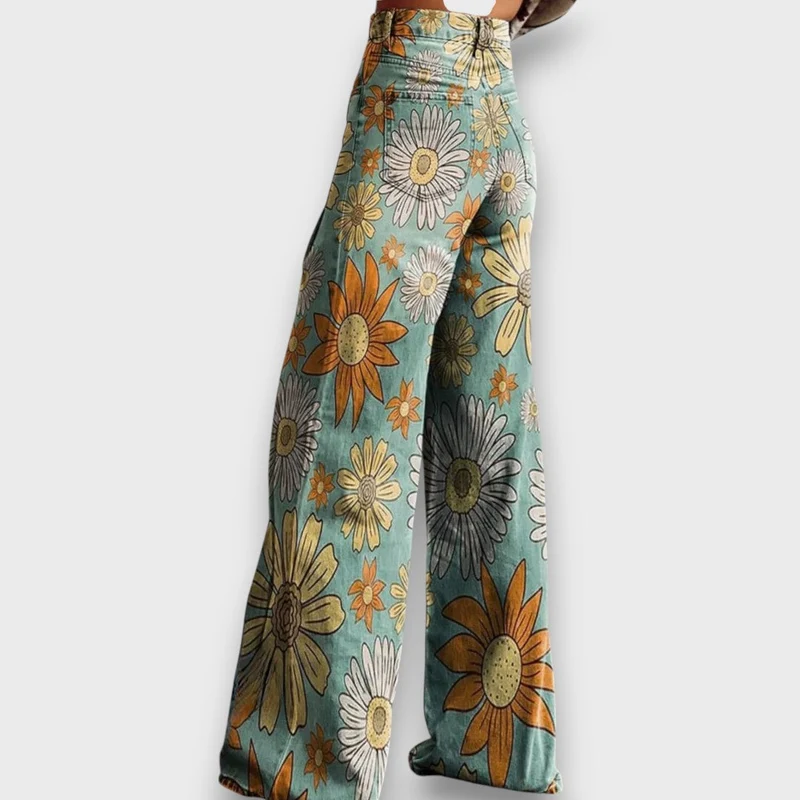 Fiorella – Weit geschnittene Jeans mit Retro-Blumenprint
