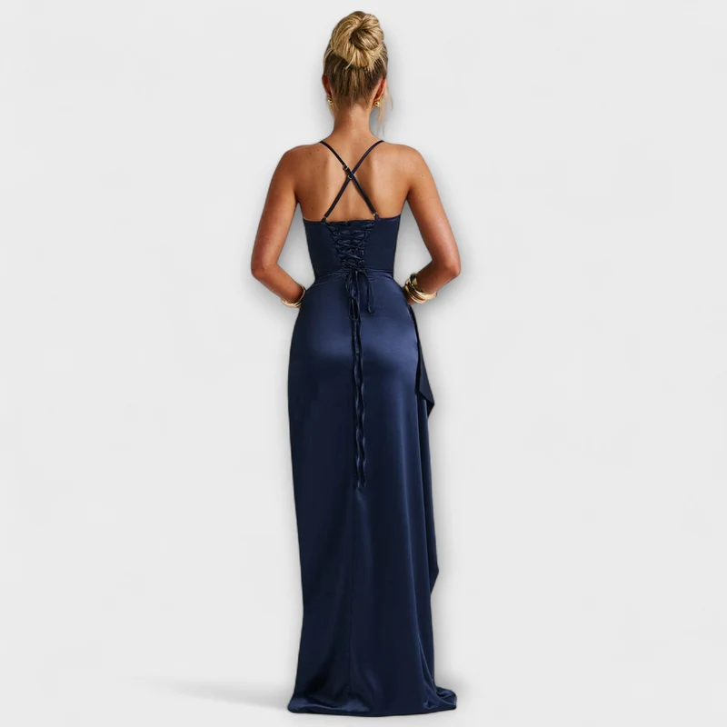 Krielle – Marineblaues Maxikleid mit Schlitz