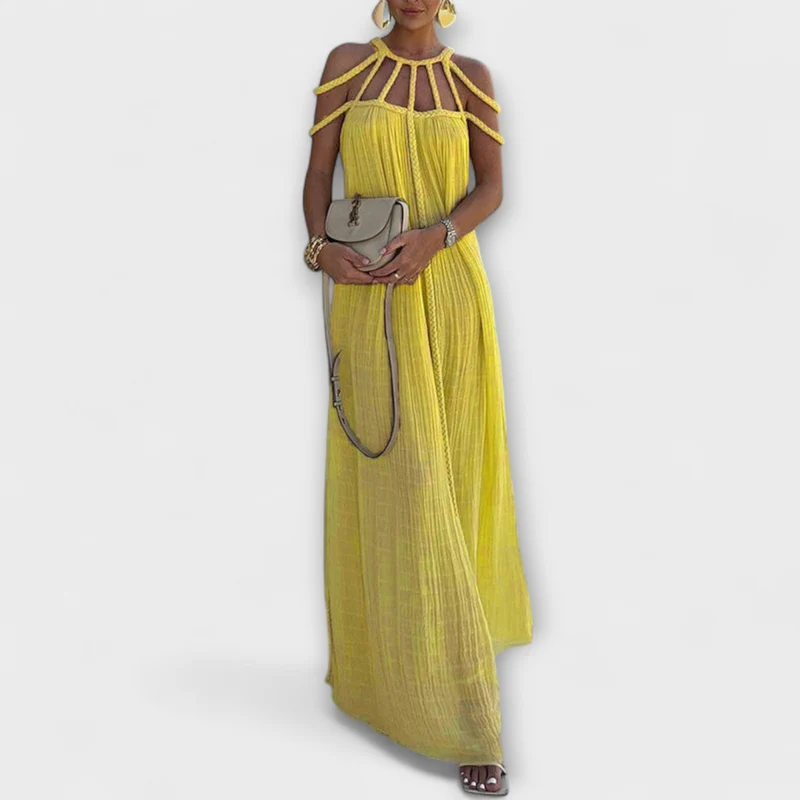 Brinaya – Maxikleid aus Leinenmischung mit geflochtenem Dekolleté