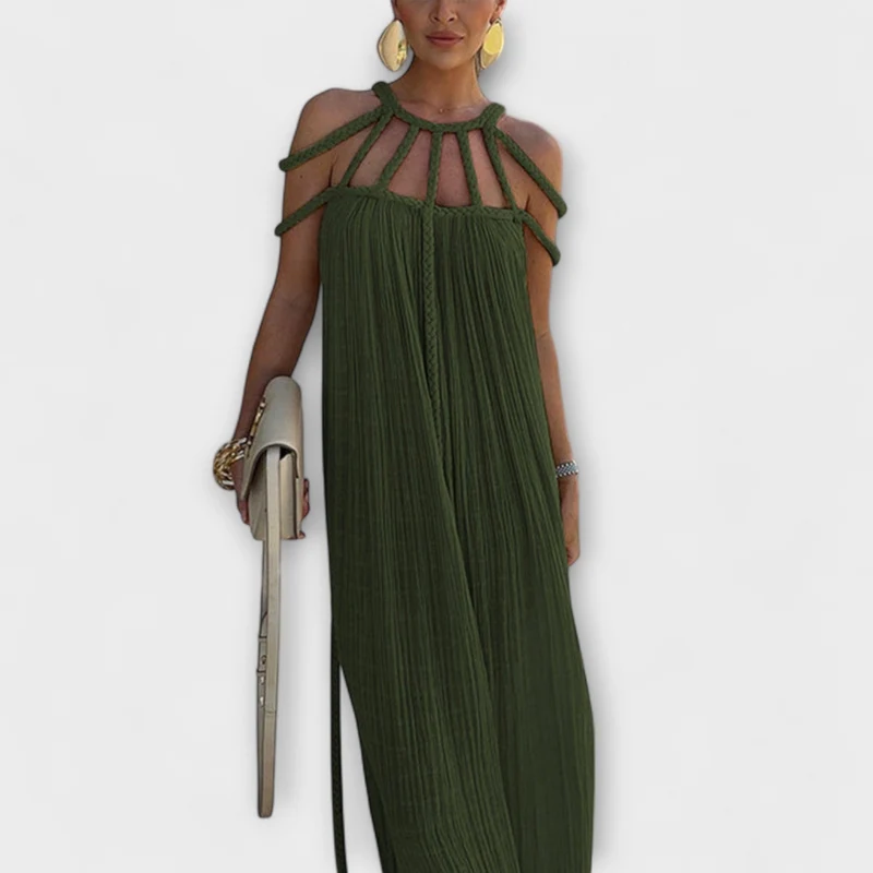 Brinaya – Maxikleid aus Leinenmischung mit geflochtenem Dekolleté