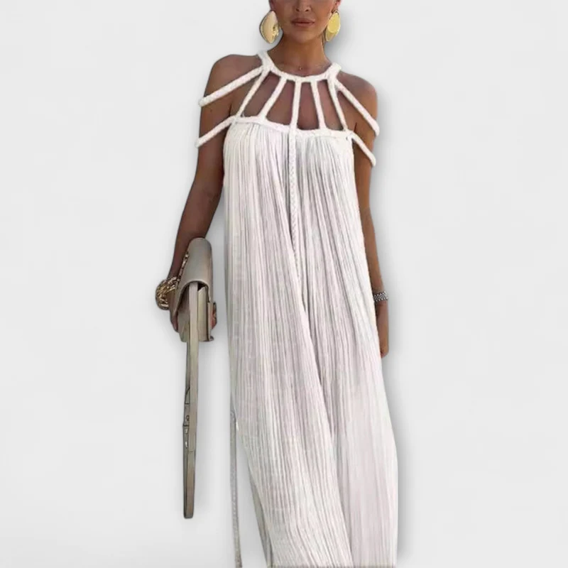 Brinaya – Maxikleid aus Leinenmischung mit geflochtenem Dekolleté