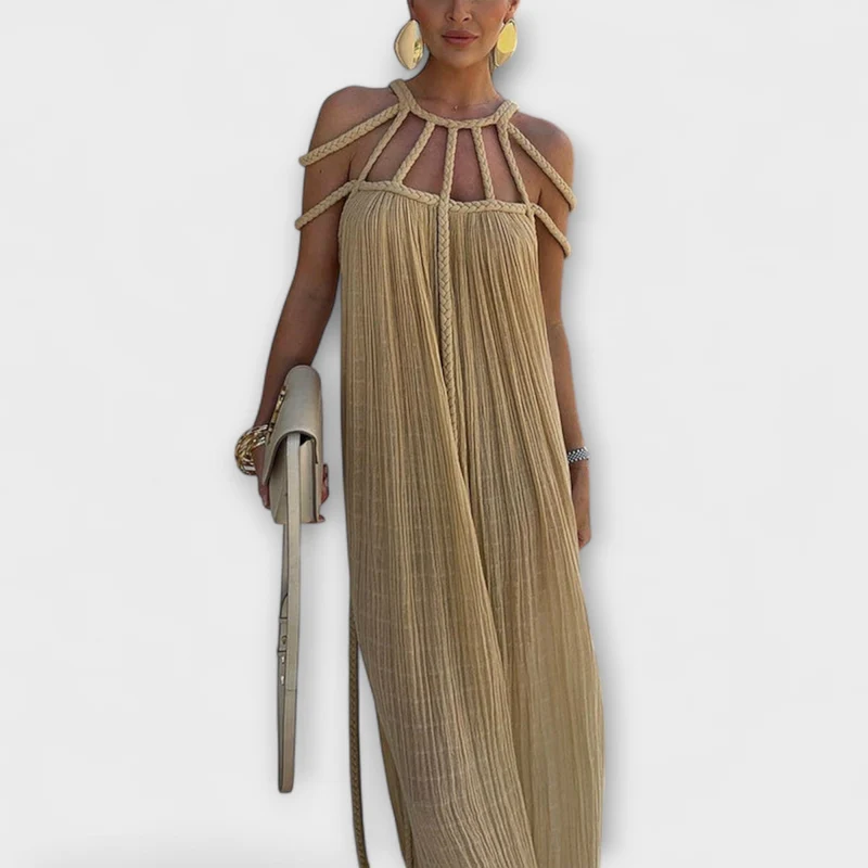 Brinaya – Maxikleid aus Leinenmischung mit geflochtenem Dekolleté
