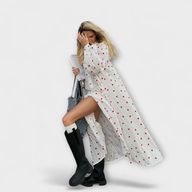 Elna – Romantisches Jacquardkleid mit Herzmuster