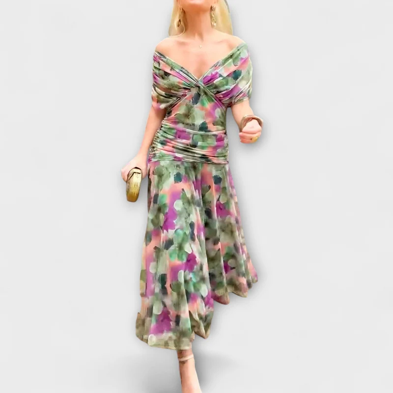 Aulina – Maxikleid mit floraler Eleganz und V-Ausschnitt