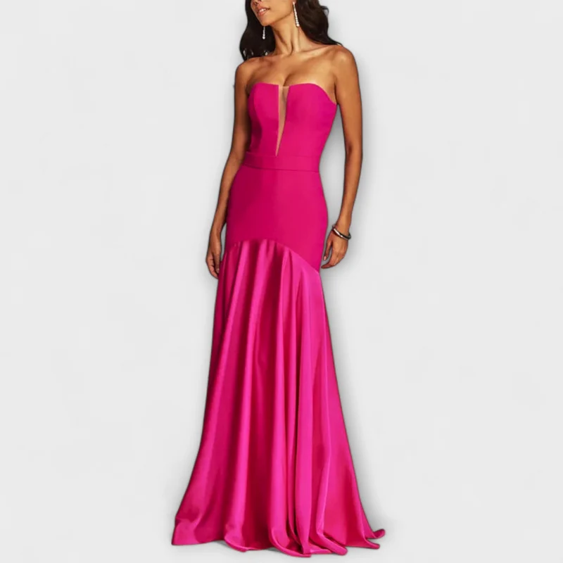 Vadena – Schulterfreies Maxikleid mit V-Ausschnitt