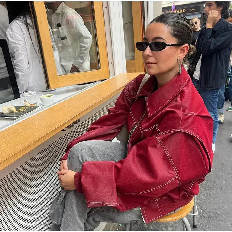 Damen Oversize Jacke in Rot mit Weitem Schnitt