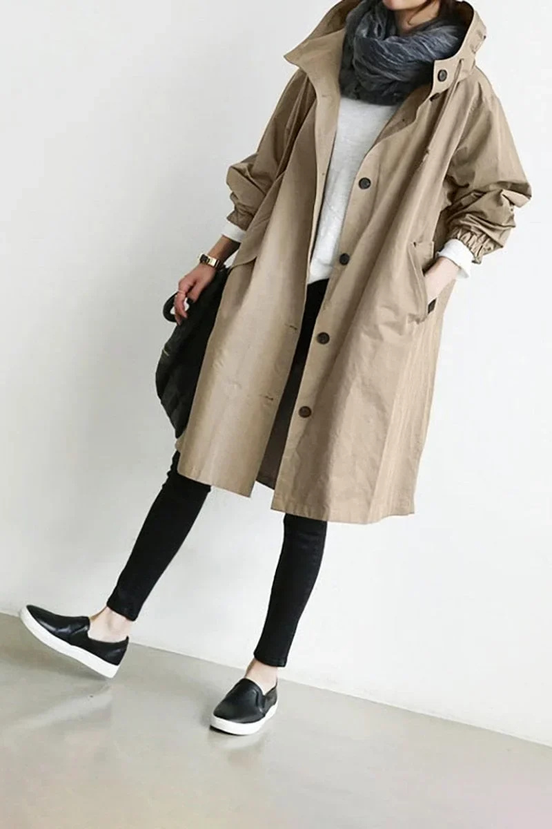 Damen Wasserdichter Trenchcoat mit Kapuze