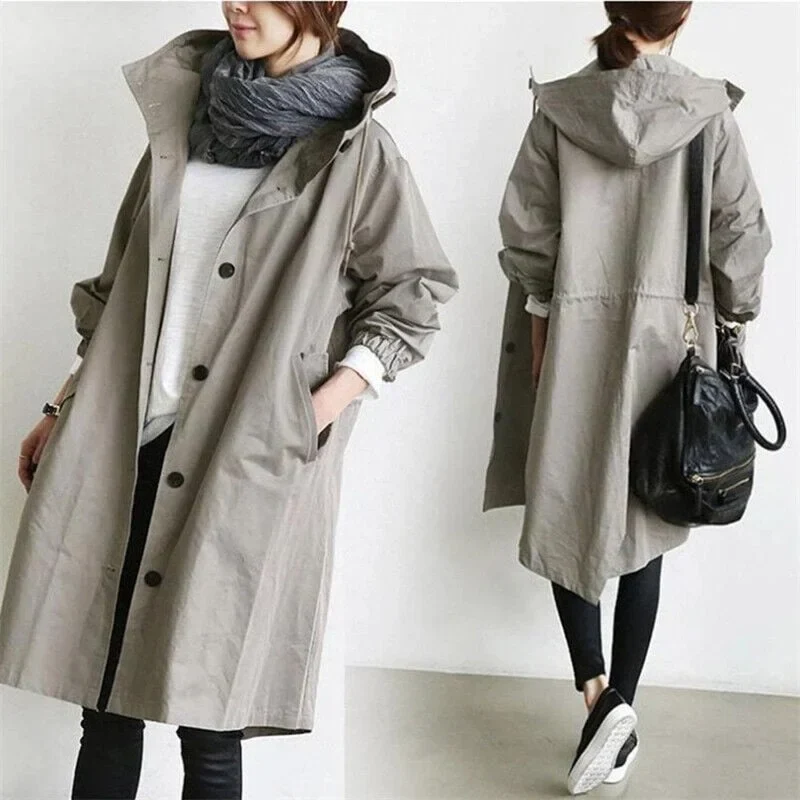 Damen Wasserdichter Trenchcoat mit Kapuze