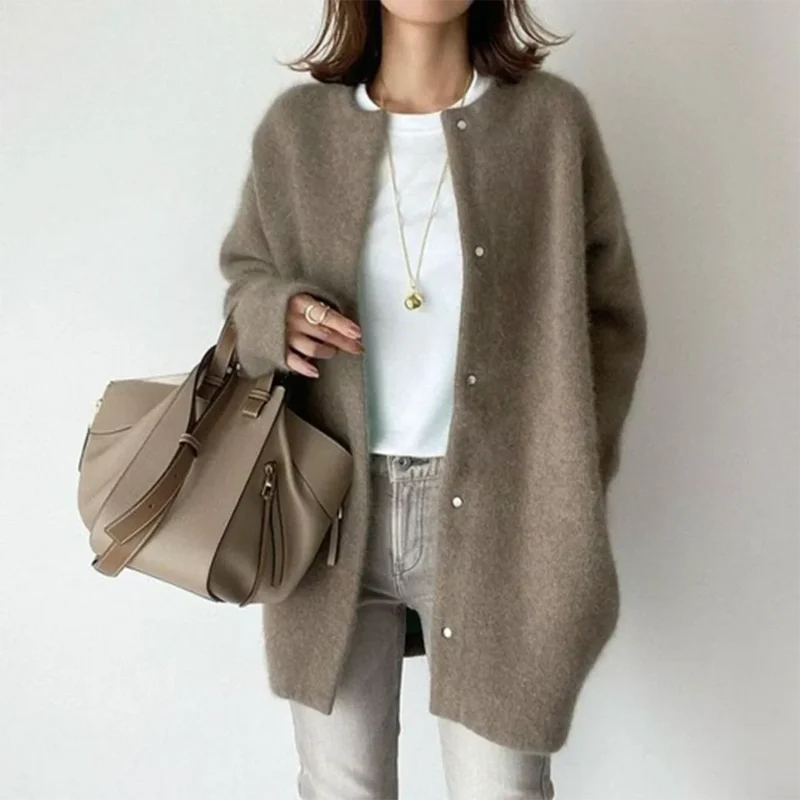Oversized Damen Strickjace mit Knöpfen