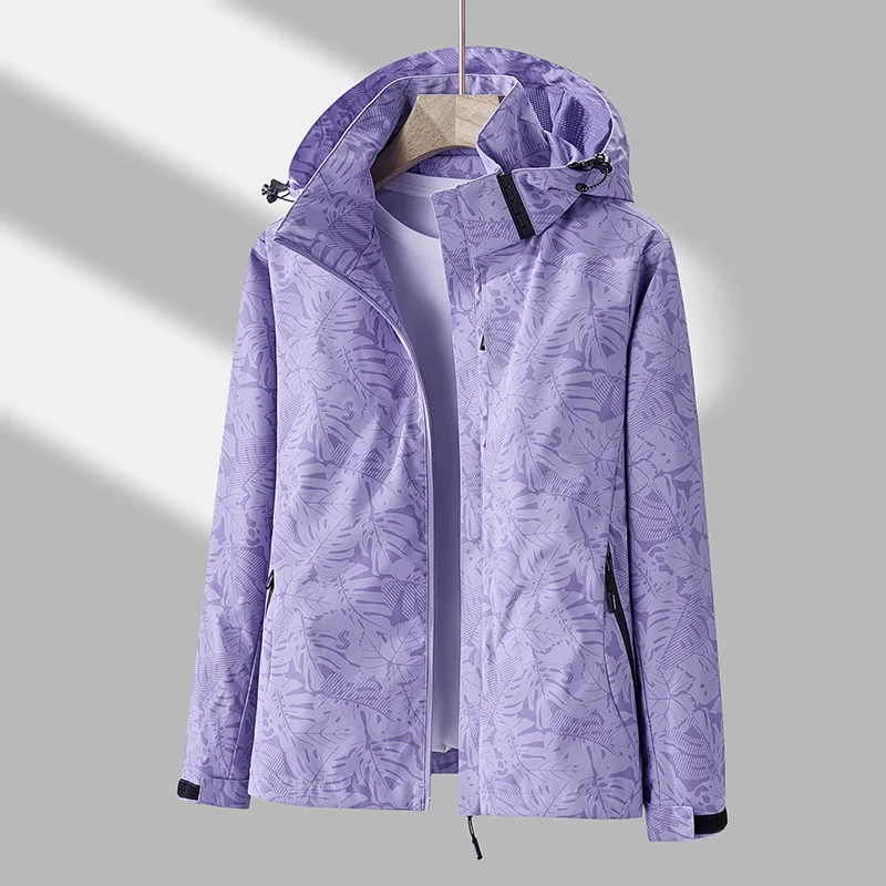 Regenjacke mit Kapuze für Damen mit Muster und Taschen