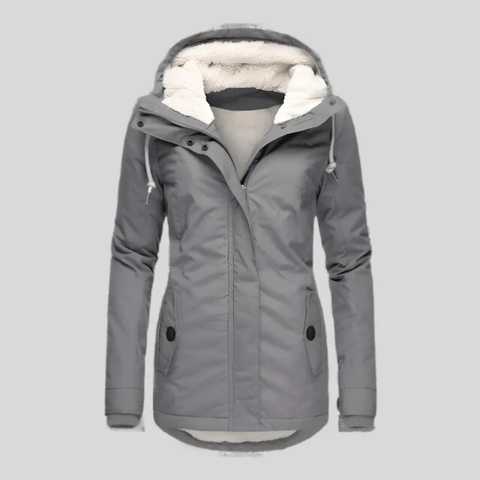 Lange Wasserdichte Winterjacke mit Kapuze und Innenfutter