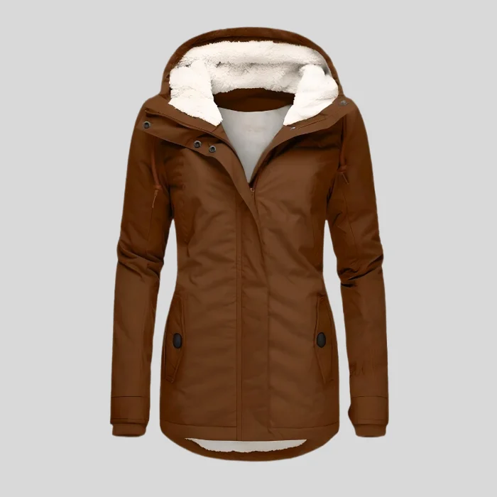Lange Wasserdichte Winterjacke mit Kapuze und Innenfutter